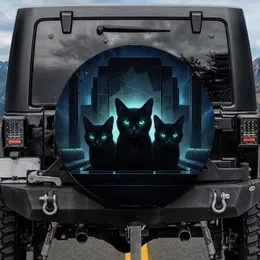 Sleek Black Cats Glowing Emerald Eyes Mysterious Lounge - Cat Lover Decor Gift Spare Tire Cover