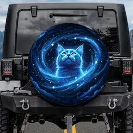Cosmic Cat Silhouette Starry Nebula Night - Space Enthusiast for Cat Lovers Spare Tire Cover