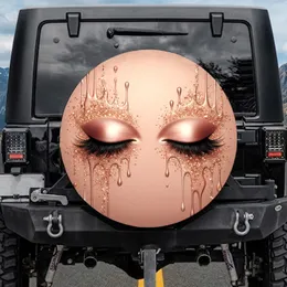 Black Eyelashes Rose Gold Champagne Glitter Drips - Luxury Style Accessory Gift Spare Tire Cover