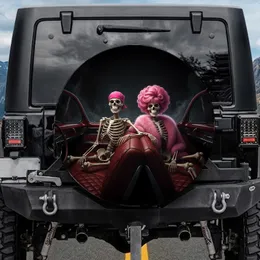 Skeletons Pink Wig Fur Stole Deep Red Vintage Car - Classic Car Lover Gift Spare Tire Cover
