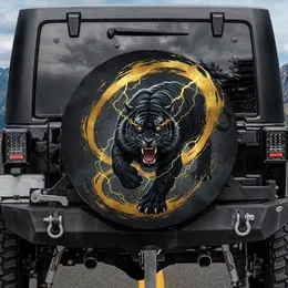 Snarling Black Tiger Golden Lightning Roar - Wildlife Lover Gift Spare Tire Cover