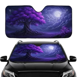 Ancient Tree Full Moon Birds Mushrooms Night Sky - Fantasy Lover Gift Car Sunshade