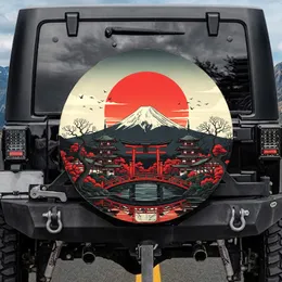 Mount Fuji Torii Gate Pagoda Red Sun - Asia Travel Inspired Decor Gift Spare Tire Cover