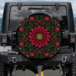 Crimson Dahlia Botanical Flower Red Berries Foliage Spare Tire Cover