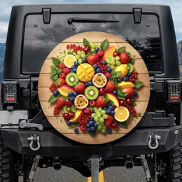 Lush Strawberries Blueberries Mango Lemons Kiwi Fruits Rustic Wood Board - Food Lover Gift Spare Tire Cover