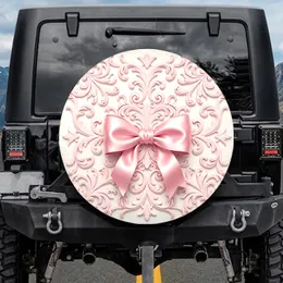 Opulent Rococo Scrollwork Baroque Filigree Light Pink Satin Bow Spare Tire Cover