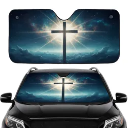 Radiant Cross Cosmic Night Sky - Spiritual Comfort Auto Decor Car Sunshade