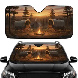 Pioneer Wagons Campfire Western Sunset - Adventure Travel Gift Car Sunshade