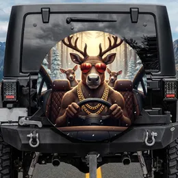 Reindeer Driver Aviator Sunglasses Luxury Interior Snow Forest - Christmas Gift for Car Lover Spare Tire Cover