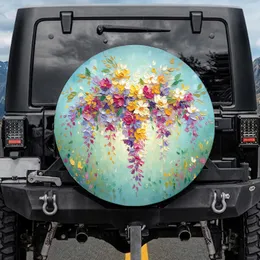 Golden Fuchsia Lavender Wisteria Floral Blossoms Garden Spare Tire Cover