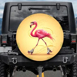 Pink Flamingo Retro Sunglasses Roller Skates Glitter Foliage - Tropical Travel Gift Spare Tire Cover