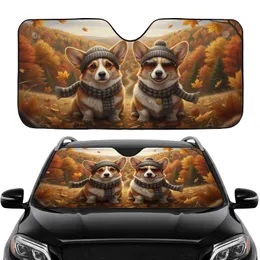 Two Corgi Dogs Beanie Scarf Sunglasses Autumn Landscape - Fall Season Dog Lover Gift Car Sunshade