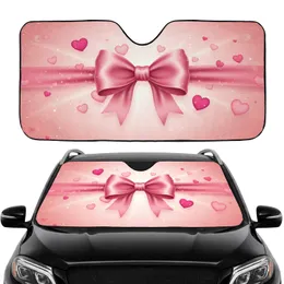 Pink Ribbon Bow Floating Hearts Glitter - Daily Driving Accessory Car Sunshade