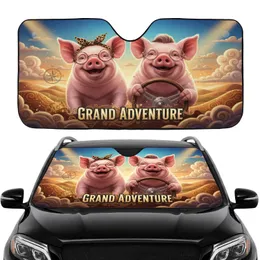 Spectacled Pink Pigs Driving Car Adventure Travel Essentials - Pig Lover Gift Car Sunshade