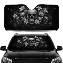 Human Skulls White Flowers Botanical Vines - Gothic Decor Gift for Dark Art Lovers Car Sunshade