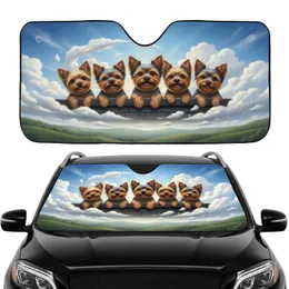 Yorkshire Terrier Dogs Peering Ledge Blue Sky Hills - Adventure Seeker Gift Car Sunshade
