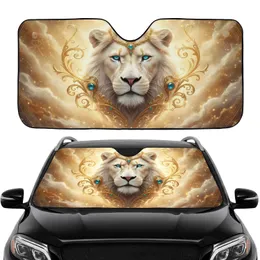 White Lion Golden Filigree Aqua Eyes - Enchanted Realm Decor Gift Car Sunshade