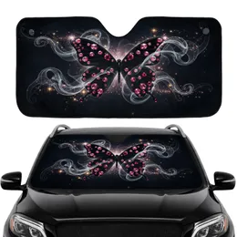 Pink Ruby Gemstone Black Butterfly Golden Starbursts - Wildlife Lover Gift Car Sunshade
