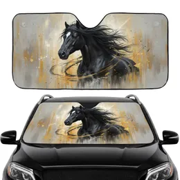 Windswept Majestic Black Horse Head White Blaze Flowing Mane - Equestrian Lover Gift Car Sunshade