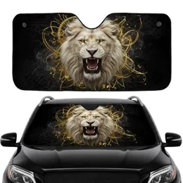 Majestic Roaring White Lion Head Gold Accents - Powerful Wildlife Car Accessory Car Sunshade
