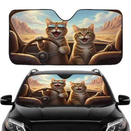 Tabby Cats Aviator Driving Highway - Road Trip Adventure Cat Lover Gift Car Sunshade