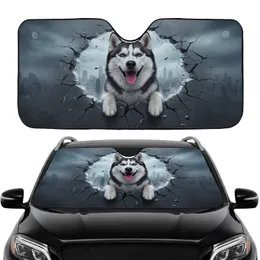 Joyful Siberian Husky Dog Cracked Stone City Skyline - Dog Lover Gift Car Sunshade