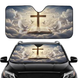 Illuminated Bible Majestic Cross Pristine Doves Golden Light - Spiritual Lifestyle Gift Car Sunshade