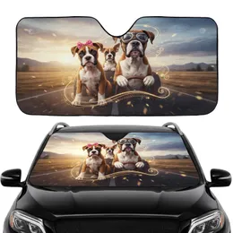 Road Trip Boxer Dogs with Puppy and Aviator Goggles - Adventure Travel Essentials Gift Car Sunshade
