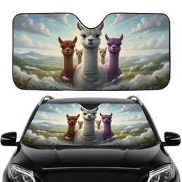 Smiling Diverse Alpacas Fantasy Rolling Hills - Wildlife Lover Gift for Alpaca Lover Car Sunshade