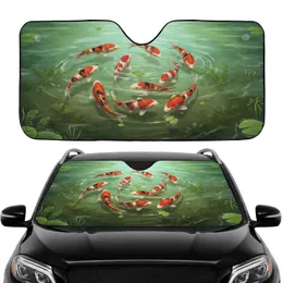 Vibrant Koi Fish Pond Lily Pad Scene - Fish Lover Car Decor Gift Car Sunshade