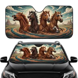 Four Horses with Sunglasses & Steering Wheel - Road Trip Adventure Gift Car Sunshade