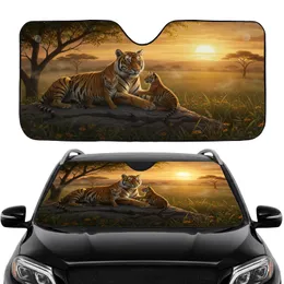 Bengal Tiger Family Acacia Tree Savanna Sunset - Wildlife Lover Gift Car Sunshade