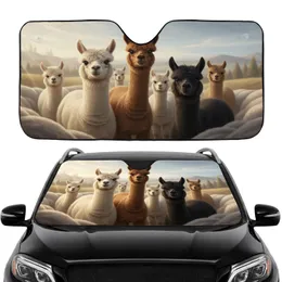 Fluffy Alpaca Herd Impressionistic Landscape - Wildlife Lover Gift Car Sunshade