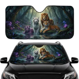 Four Large Jungle Cats Bioluminescent Rainforest - Wildlife Lover Gift Car Sunshade