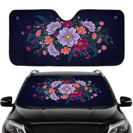 Lavender Coral Magenta Blossoms Berry Clusters Botanical Fronds - Travel Essentials Car Sunshade