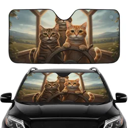 Realistic Brown Tabby Ginger Cats Open Road Trip Journey - Cat Lover Gift Car Sunshade