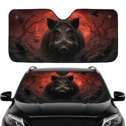Wild Boar Piercing Eyes Blood Moon Gnarled Trees - Outdoor Adventure Gift Car Sunshade