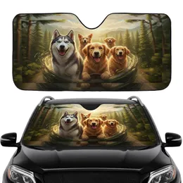 Joyful Husky Golden Retriever Dogs Forest Mountain Adventure - Wildlife Lover Gift Car Sunshade