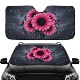 Pink Sunflowers Hummingbirds Dark Twilight Sky - Wildlife Lover Gift Car Sunshade
