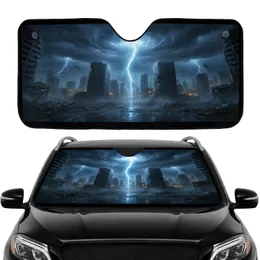 Rain-Slicked Apocalyptic City Street Lightning Storm - Desolation Scene Gift Car Sunshade