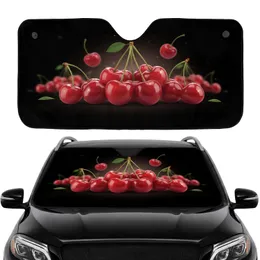 Glossy Red Cherry Clusters Velvety Black - Vibrant Vehicle Interior Decor for Fresh Fruit Lovers Car Sunshade