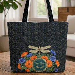Ornate Dragonfly Calendula Cornflowers Bluebells - Nature Lover Gift Quilted Tote Bag