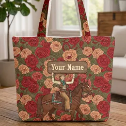 Personalized Cowgirl Horse Lush Roses - Western Riding Enthusiast Gift Quilted Tote Bag