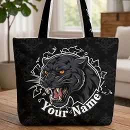 Personalized Roaring Black Panther Head Cracked Background - Wildlife Lover Gift Quilted Tote Bag