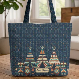 Teepees Diamonds Zigzags Arrowheads Personalized - Everyday Travel Gift Quilted Tote Bag