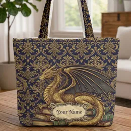 Golden Dragon Ancient Books Baroque Scrolls Damask Foliage - Dragon Lover Gift Quilted Tote Bag