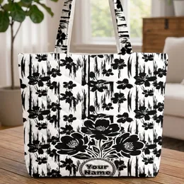 Ink Wash Flowers Brush Strokes Circular Frame Everyday Gift Quilted Tote Bag