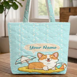 Corgi Floating Mat Swimming Pool Beach Umbrella Paw Prints - Summer Poolside Gift Quilted Tote Bag