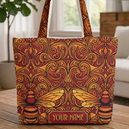 Stylized Bees Organic Swirls Name Plaque - Everyday Gift for Bee Lovers Quilted Tote Bag