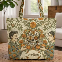 Sugar Skull Marigold Flowers Candles Pumpkins - Day of the Dead Celebration Remembrance Gift Quilted Tote Bag